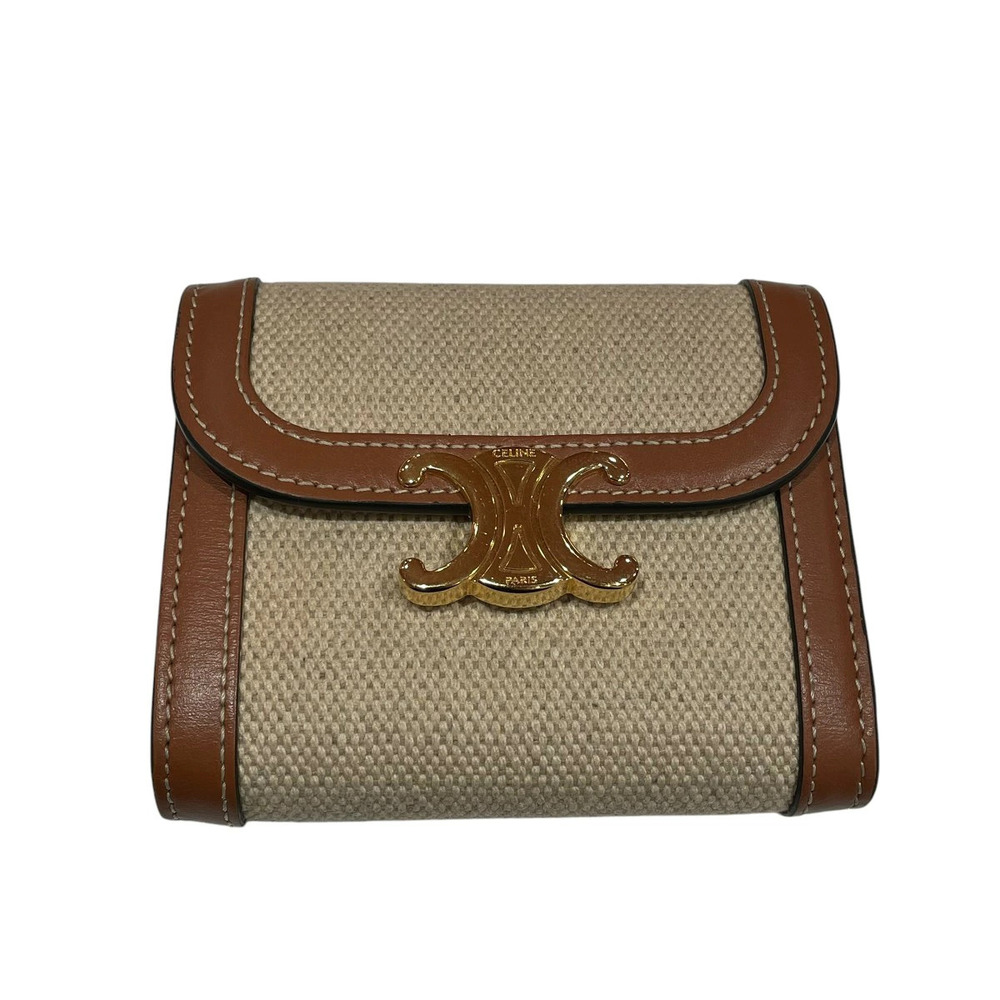 Celine Triomphe Flap Wallet Beige Tan